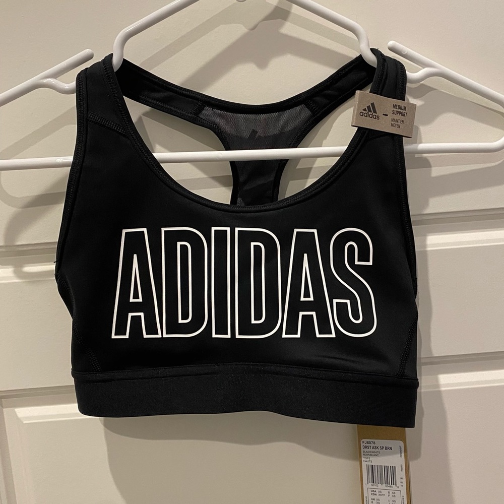 Adidas Black Logo Medium Support Sports Bra Size XS